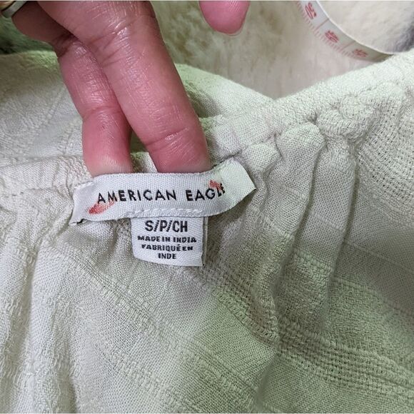 AE Muted Green Gauze One Shoulder Ruffles Flirty Top Size M Measurements 👇 - Picture 4 of 6